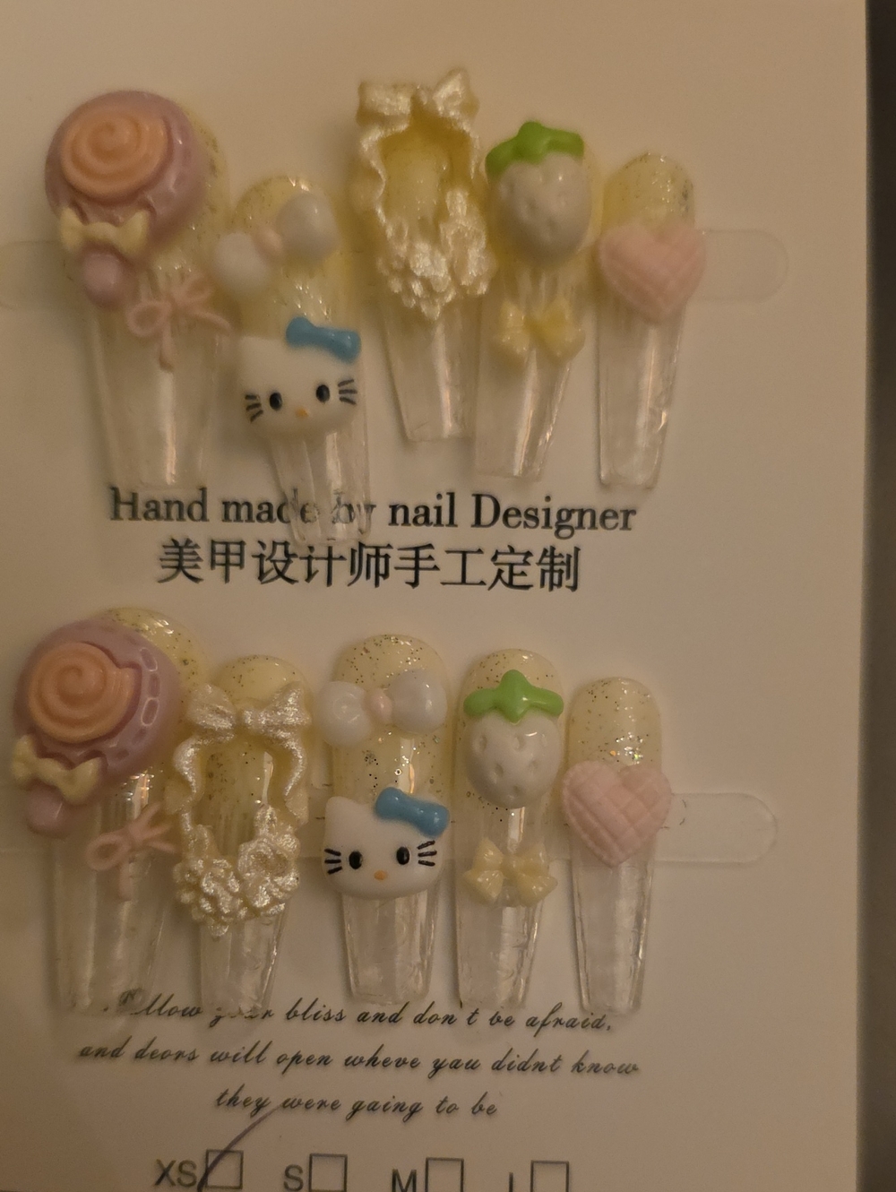 3D Nail Art Set Pastel Yellow with Pink Accents Size Xsmall Set Of 10 Nails